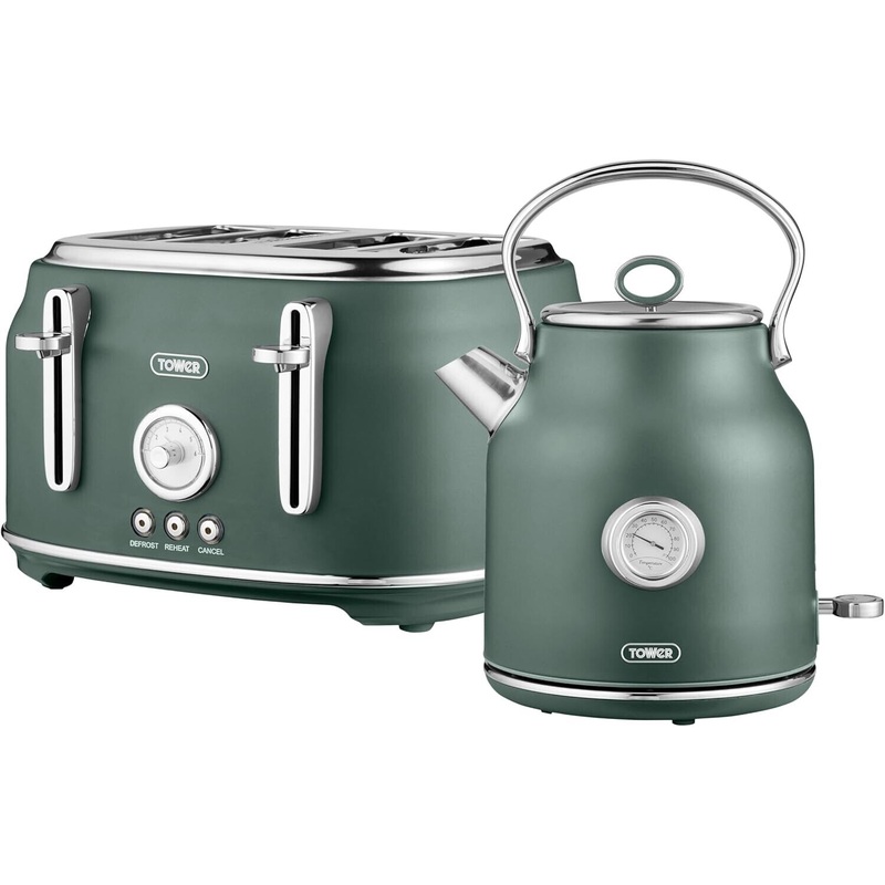 Tower Renaissance Kettle & 4 Slice Toaster Forest Green Matching Kettle & Toaster Set