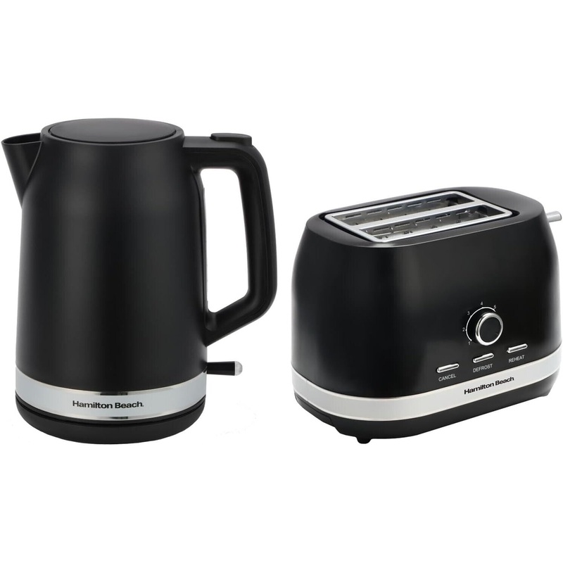 Hamilton Beach Ella Kettle & 2 Slice Toaster. Modern Matching Set in Matte Black