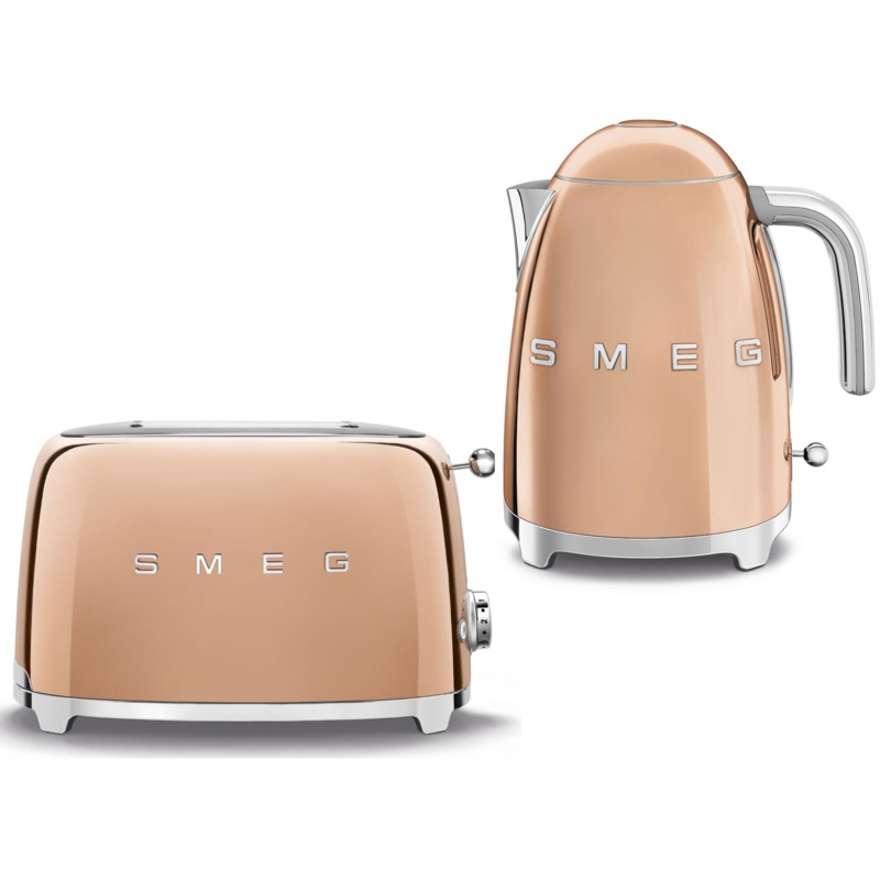 Smeg Rose Gold 1.7L 3KW Kettle & 2 Slice Toaster. Premium Quality 50s Retro Design Kettle & Toaster Matching Set