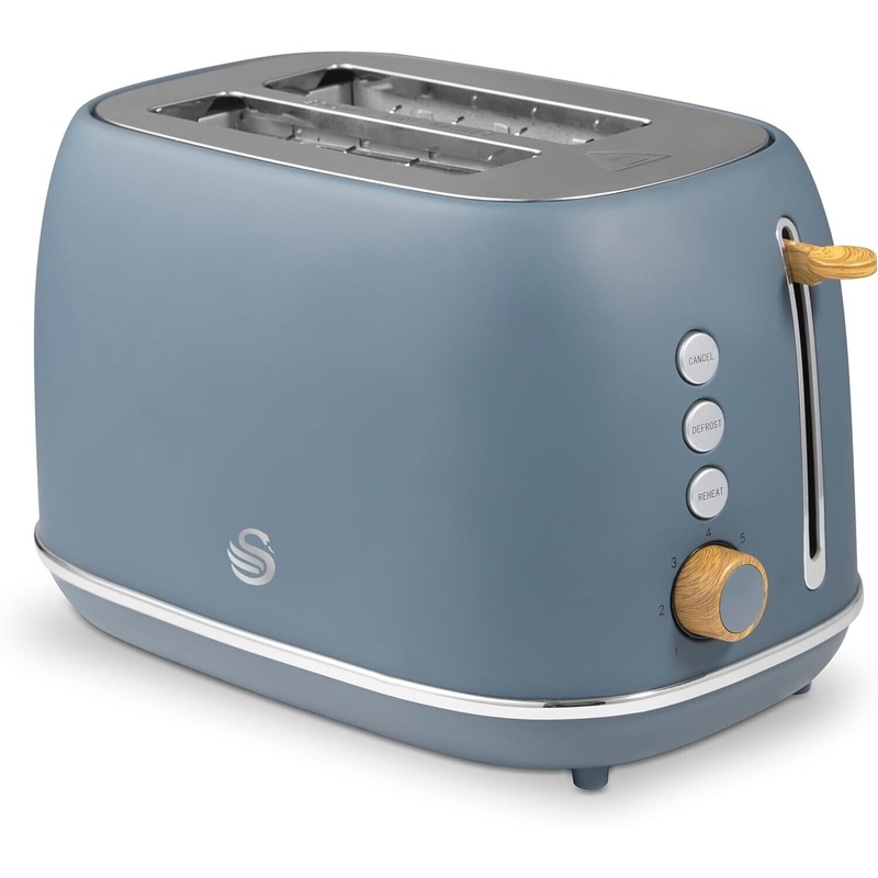 Swan Fjord 2 Slice Toaster Scandinavian Inspired Design in Grey/Wooden Accents