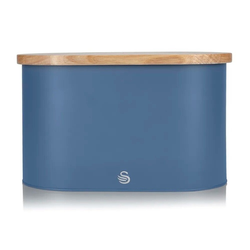 Swan Nordic Blue Bread Bin with Bamboo Cutting Board Lid SWKA17512BLUN