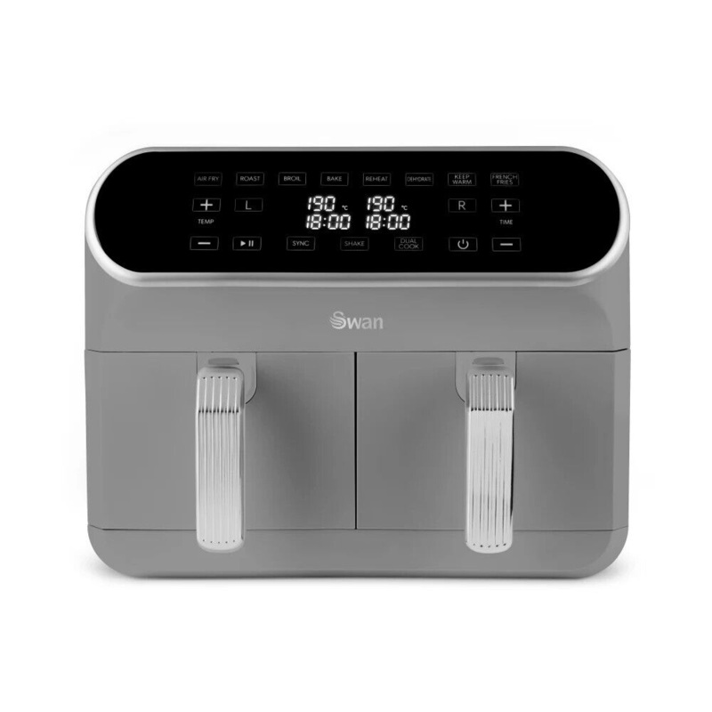 Swan Retro Dual Basket Air Fryer Grey 8L 1700W LED, Smart Sync Cooking SD10519GR
