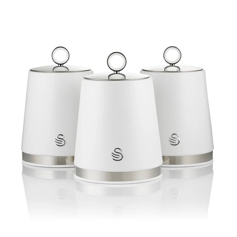 Swan Serenity White Tea Coffee Sugar Canisters Kitchen Storage Set SWKA18536WHT