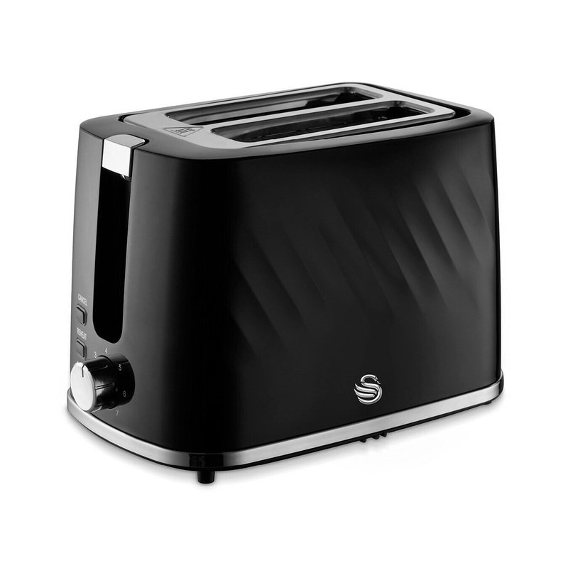 Swan Windsor Black 2 Slice Toaster Textured Finish/Chrome Accents ST14071BLK