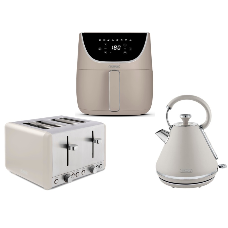 Tower Cavaletto Latte Pyramid 1.7L 3KW Kettle, 4 Slice Toaster & 6L Digital Air Fryer Matching Set.
