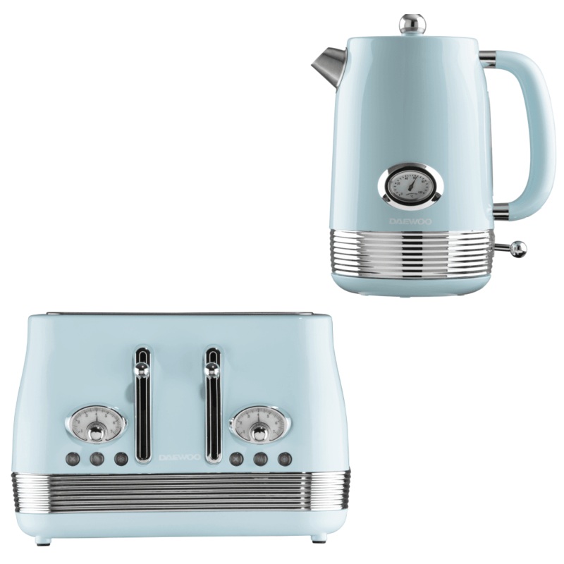 Daewoo Denver Blue 1.5L 3KW Kettle & 4 Slice Toaster Matching Set in Sky Blue