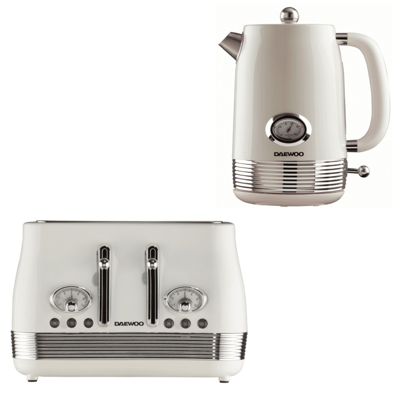 Daewoo Denver Buttermilk 1.5L 3KW Kettle & 4 Slice Toaster Matching Set