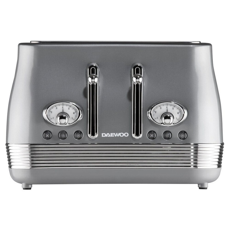 Daewoo Denver Smoked Grey 4 Slice Toaster - Stylish Design with Browning Gauge