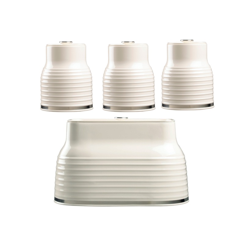 Daewoo Sienna Cream Breadbin & Tea Coffee Sugar Canisters Kitchen Storage Set