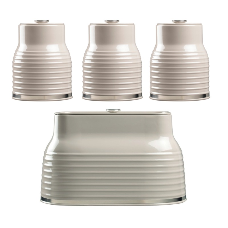 Daewoo Sienna Taupe Breadbin & Tea Coffee Sugar Canisters Kitchen Storage Set