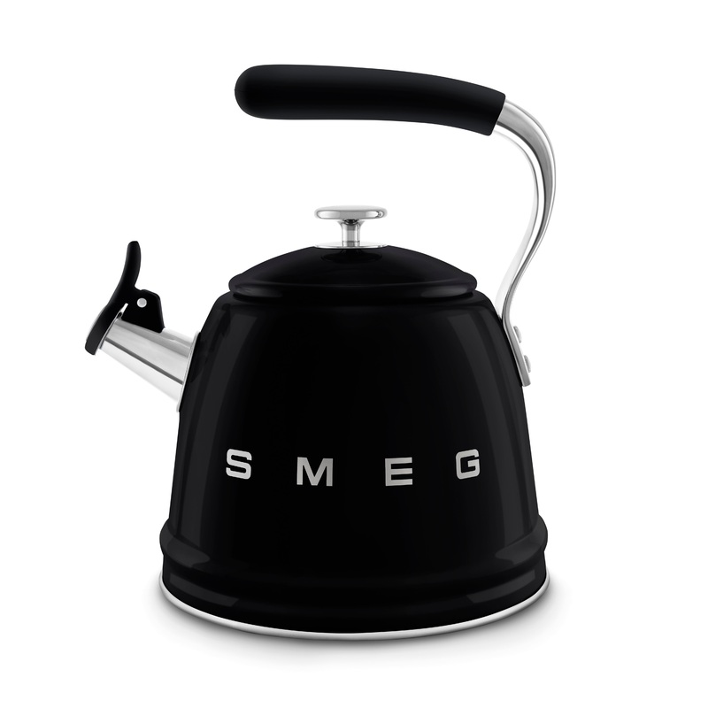 SMEG 50`s Style Whistling 2.3L Stovetop Kettle in Black WKF01BL