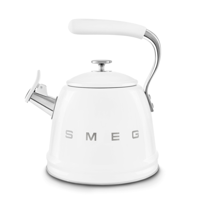 SMEG 50`s Style Whistling 2.3L Stovetop Kettle in White WKF01WH