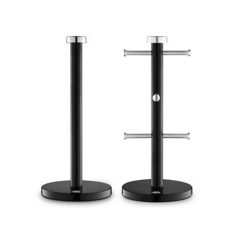 Swan Townhouse Black Mug Tree & Towel Pole Kitchen Storage Set SWKA18531BLK