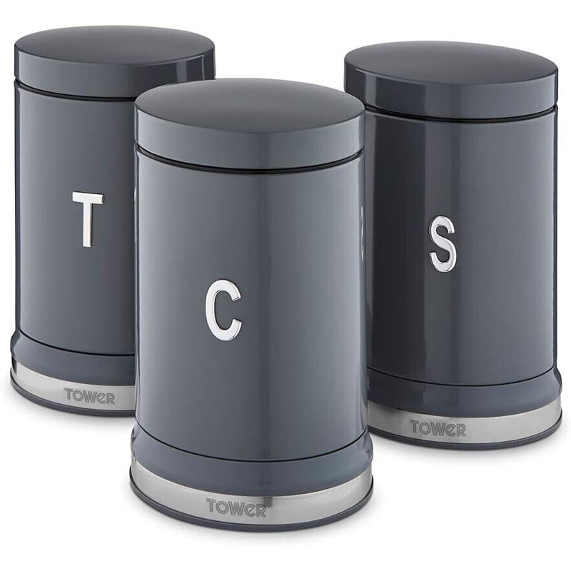 Tower Belle Tea Coffee Sugar Canisters Kitchen Set of 3 Graphite Grey T826171GRP