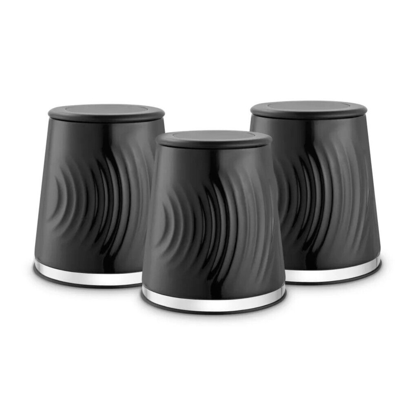Tower Sonar Black Tea Coffee Sugar Canisters Textured Ripple Design T826220BLK