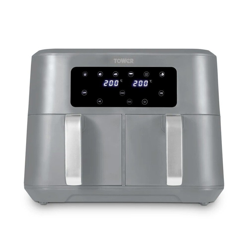Tower Vortx 8.5L Dual Basket Digital Air Fryer in Grey & Chrome T17137CGRY