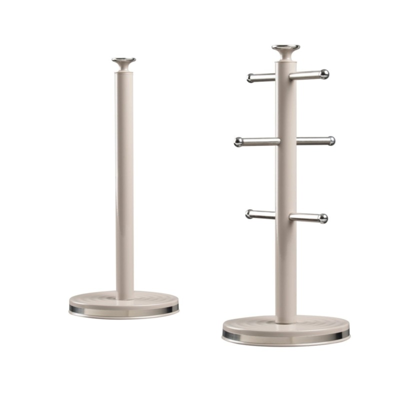 Daewoo Sienna Taupe Mug Tree & Towel Pole Matching Kitchen Storage Set