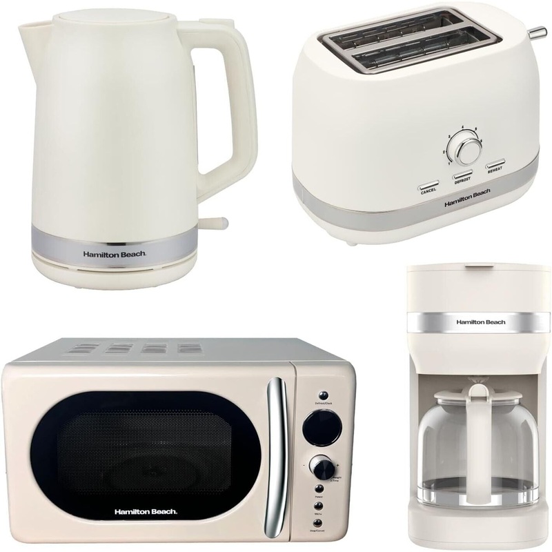 Hamilton Beach Ella Latte 1.7L Kettle, 2 Slice Toaste, 700W Microwave & Filter Coffee Maker Set
