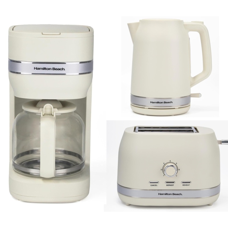 Hamilton Beach Ella Latte 1.7L Kettle, 2 Slice Toaster & Filter Coffee Maker Kitchen Set