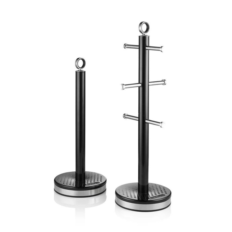 Swan Elegance Black Mug Tree & Towel Pole Kitchen Storage Set SWKA18534BLK