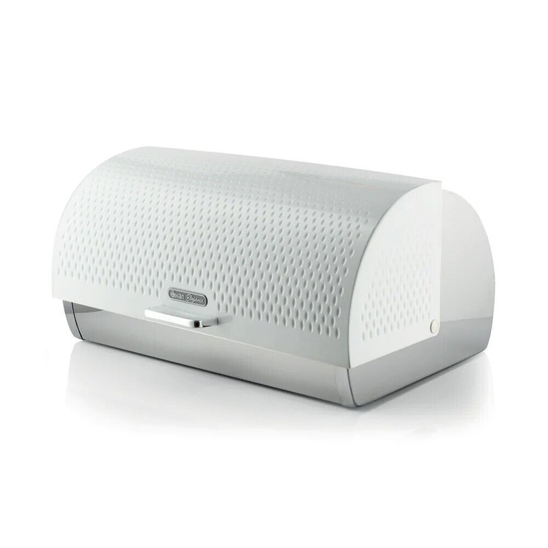 Swan Elegance White Breadbin Textured Gloss Finish & Steel Accents SWKA18532WHT