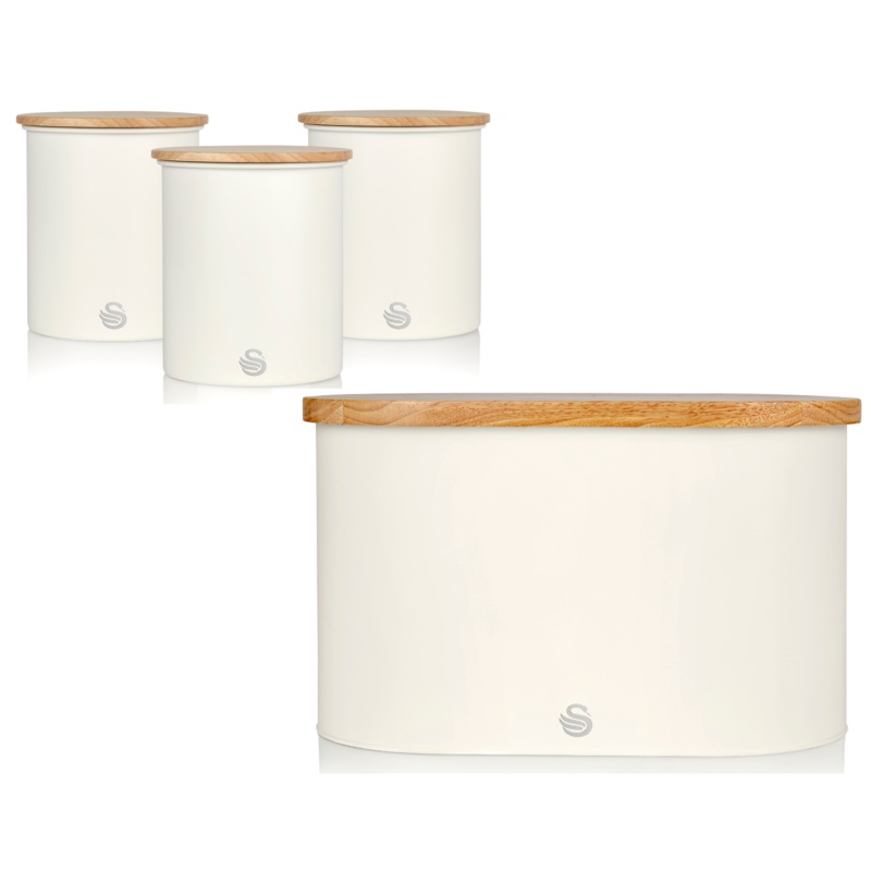 Swan Nordic White Bread Bin Canisters Matching Kitchen Storage Set of 4