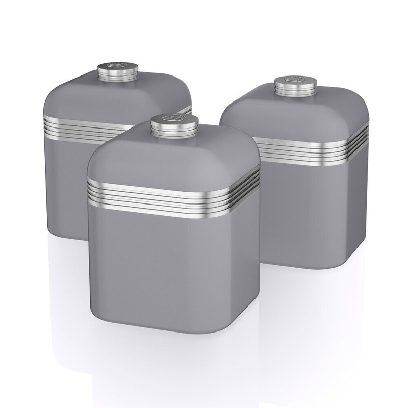 Swan Retro Grey Tea, Coffee & Sugar Kitchen Canisters Set SWKA1020GRN