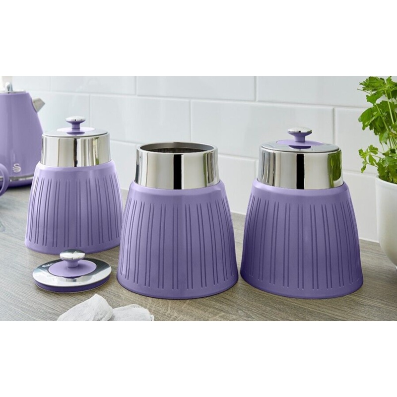 Swan Retro Purple Tea, Coffee & Sugar Canisters Set of 3 Kitchen Storage Set