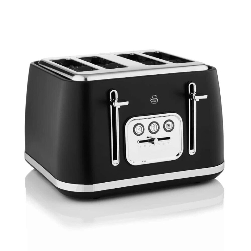 Swan Serenity 4 Slice Toaster in Matt Black Finish with Chrome Trim ST19024BLK