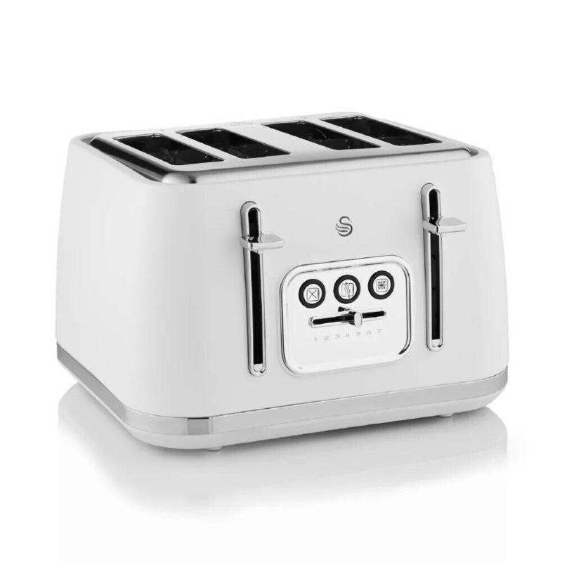Swan Serenity 4 Slice Toaster in Matt White Finish with Chrome Trim ST19024WHT