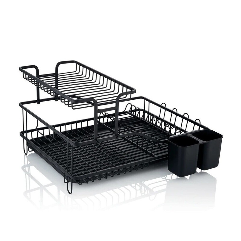 Swan Stealth 15 Plate Dish Rack  - 2 Tier Design with Removable Cutlery Holder SWKA5070BLK