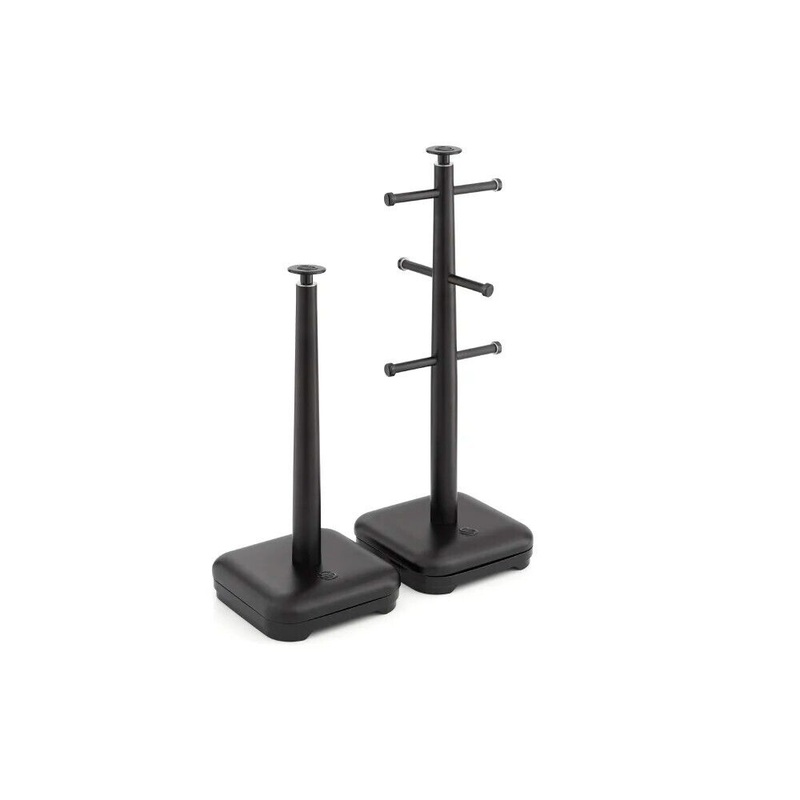 Swan Stealth Black Mug Tree & Towel Pole Kitchen Storage Set