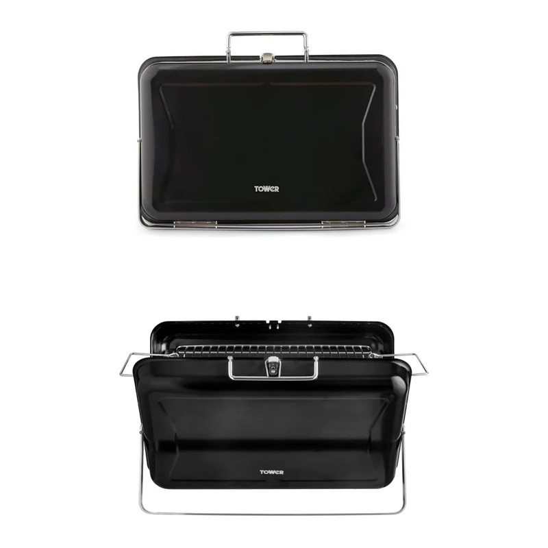 Tower Day Tripper Stealth Portable Charcoal Briefcase BBQ with Carry Handle T978516BLK