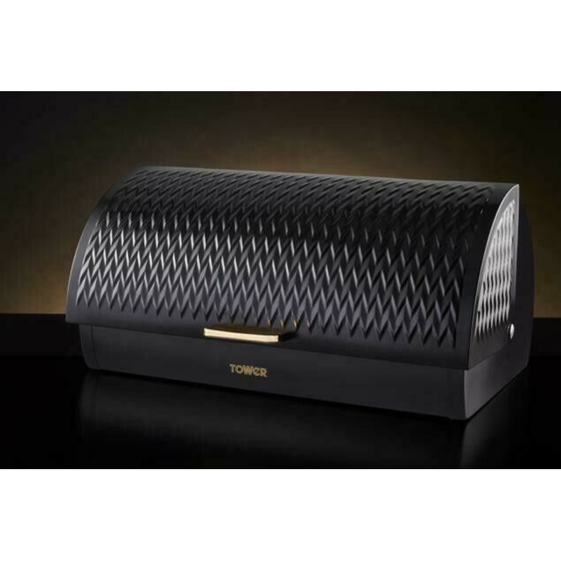 TOWER Empire Bread Bin Art Deco Style Black & Brass Kitchen Storage