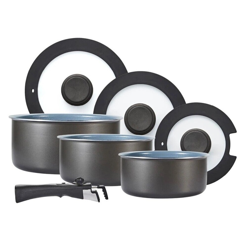 Tower Freedom 7 Piece Stackable Cookware Set Non-Stick Grey Pan Set T800201