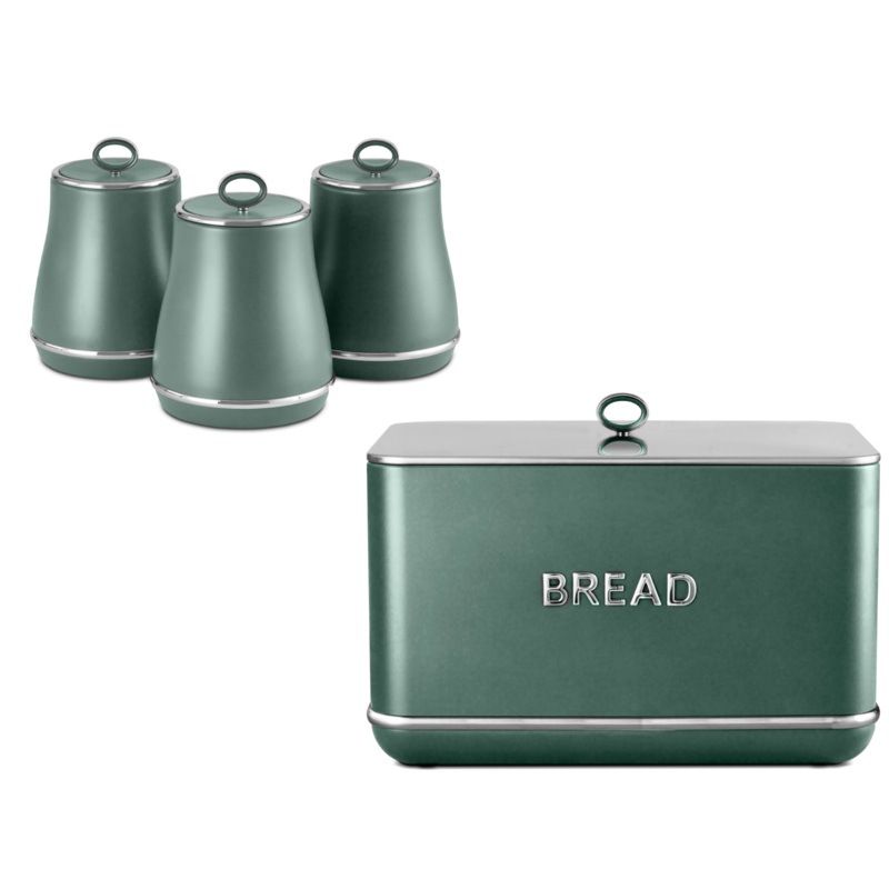 Tower Renaissance Bread Bin & Canisters Kitchen Storage Set in Forest Green