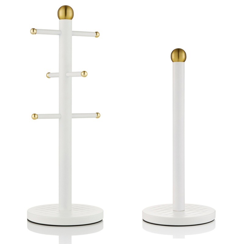 SWAN Gatsby Mug Tree & Towel Pole White & Gold Vintage 1920s Kitchen Set