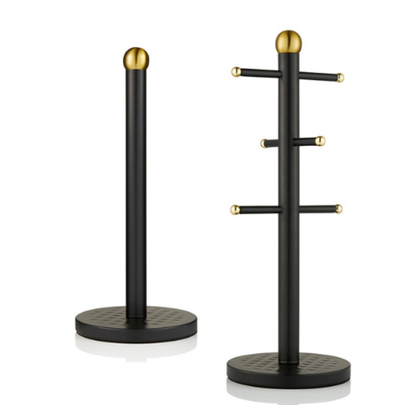 SWAN Gatsby Vintage Mug Tree & Towel Pole Black Diamond Pattern & Gold Accents