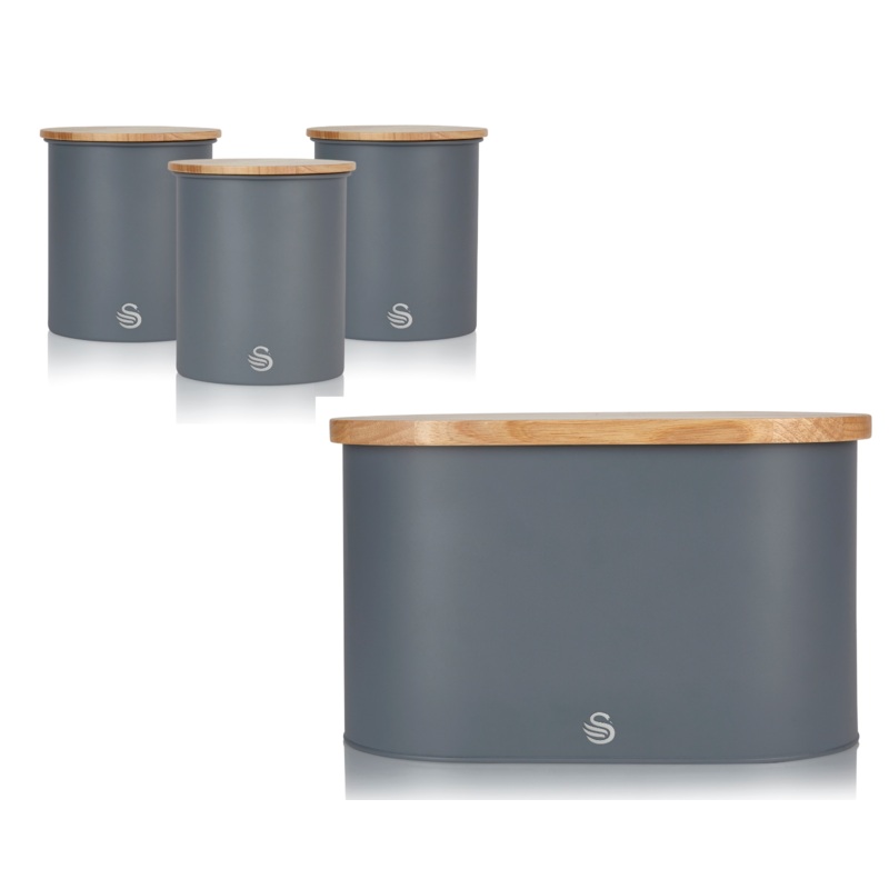 Swan Nordic Grey Bread Bin Canisters Matching Kitchen Set