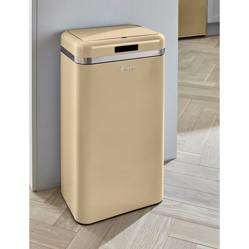 Swan Retro 45L Square Sensor Bin  Vintage Design Kitchen Waste Bin in Cream SWKA4500CN