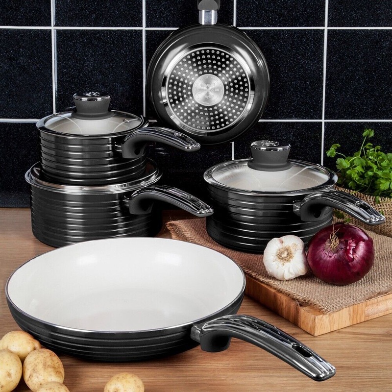 Swan Retro 5 Piece Pan Set in Black Vintage Kitchen Cookware.5 Year Guarantee