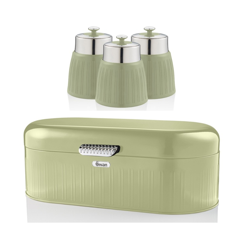 Swan Retro Green Bread Bin Canisters VIntage Kitchen Storage Set