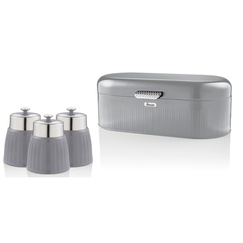 SWAN Retro Grey Bread Bin Canisters Kitchen Storage Set