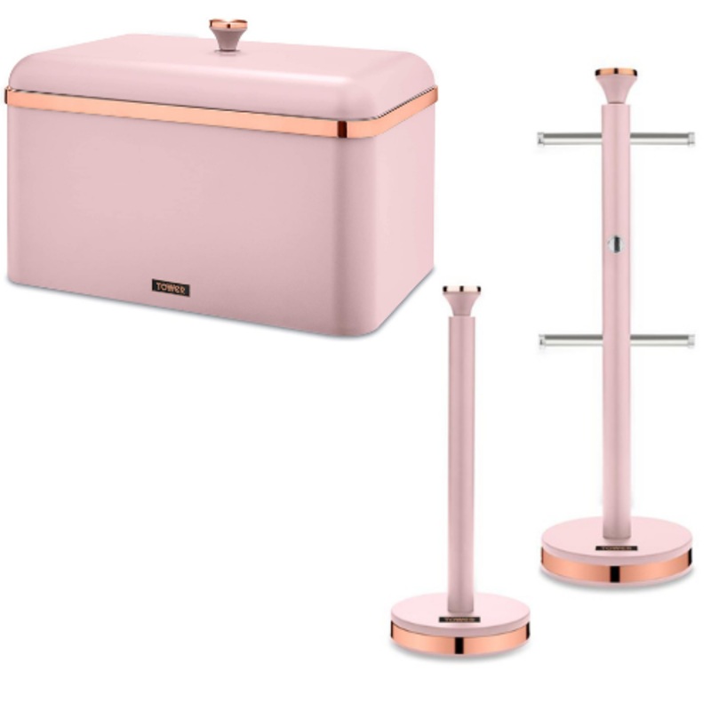 Tower Cavaletto Bread Bin, Mug Tree, Towel Pole Kitchen Set Pink & Rose Gold