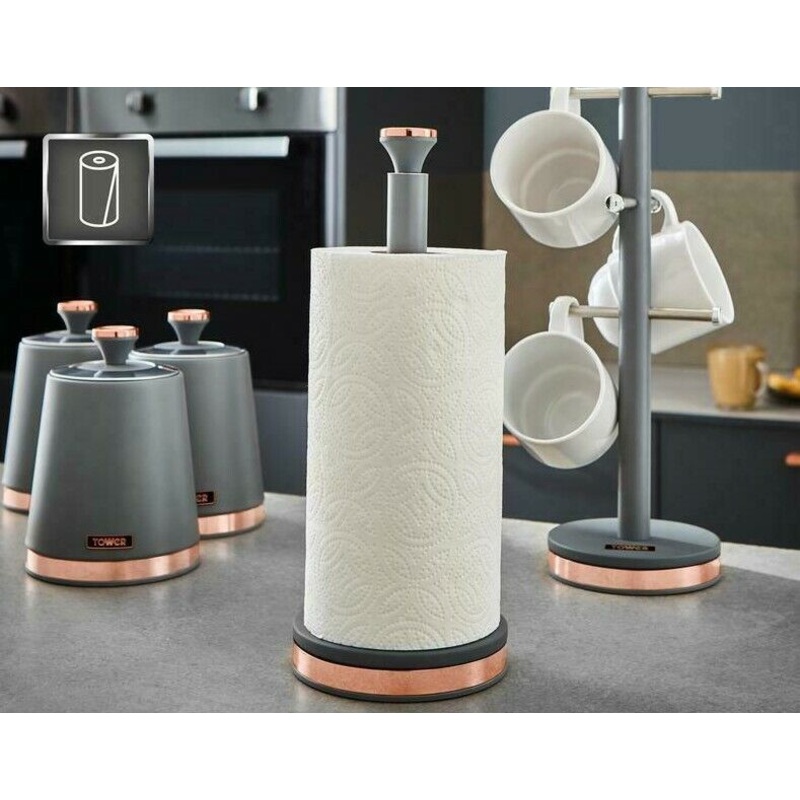 Tower Cavaletto Kitchen Canisters, Mug Tree, Towel Pole Set Grey & Rose Gold
