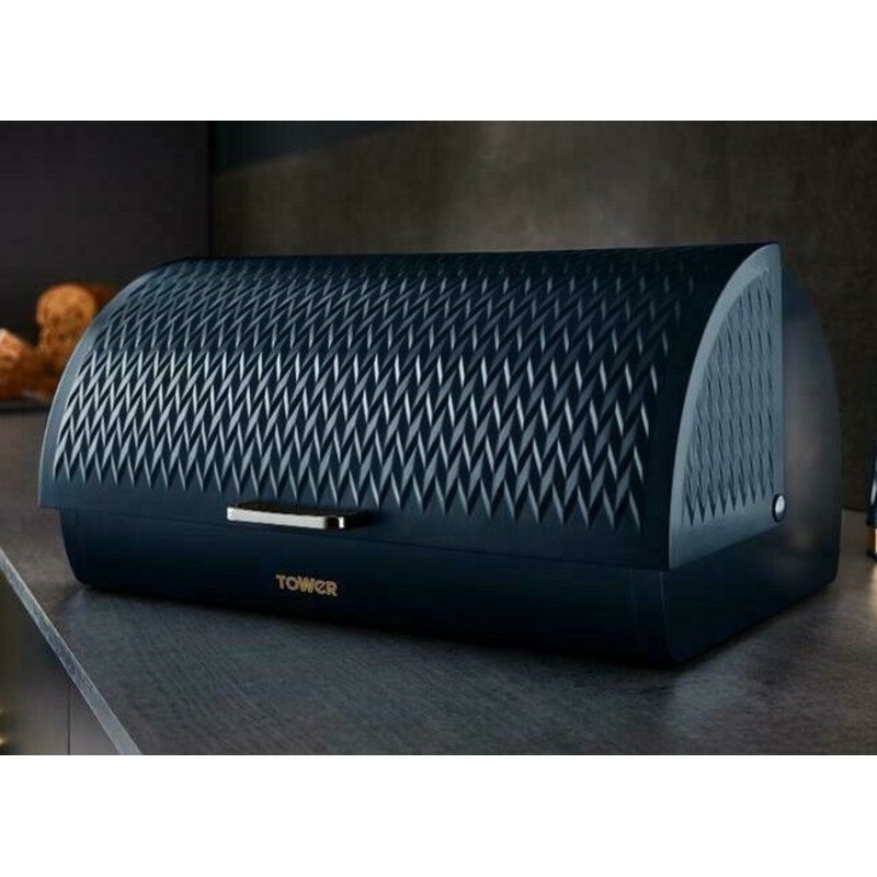 Tower Empire Roll Top Bread Bin Midnight Blue & Brass Accents Kitchen Storage