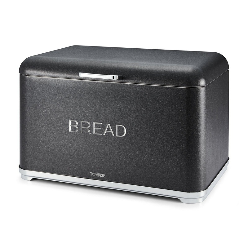 Tower Glitz Noir Bread Bin Shimmering Black Kitchen Bread Bin