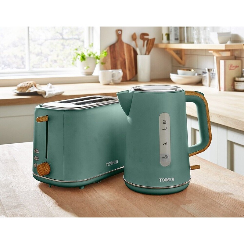 Tower Scandi Jade 1.7L 3KW Kettle & 2 Slice Toaster Scandinavian Style Set