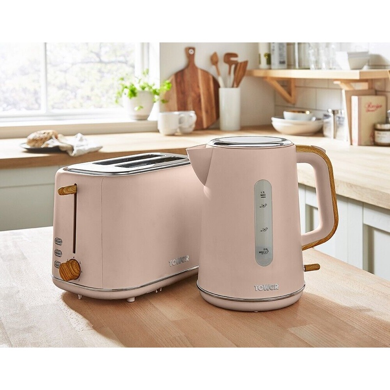 Tower Scandi Kettle & 2 Slice Toaster Scandinavian Design Kitchen Set Pink Clay