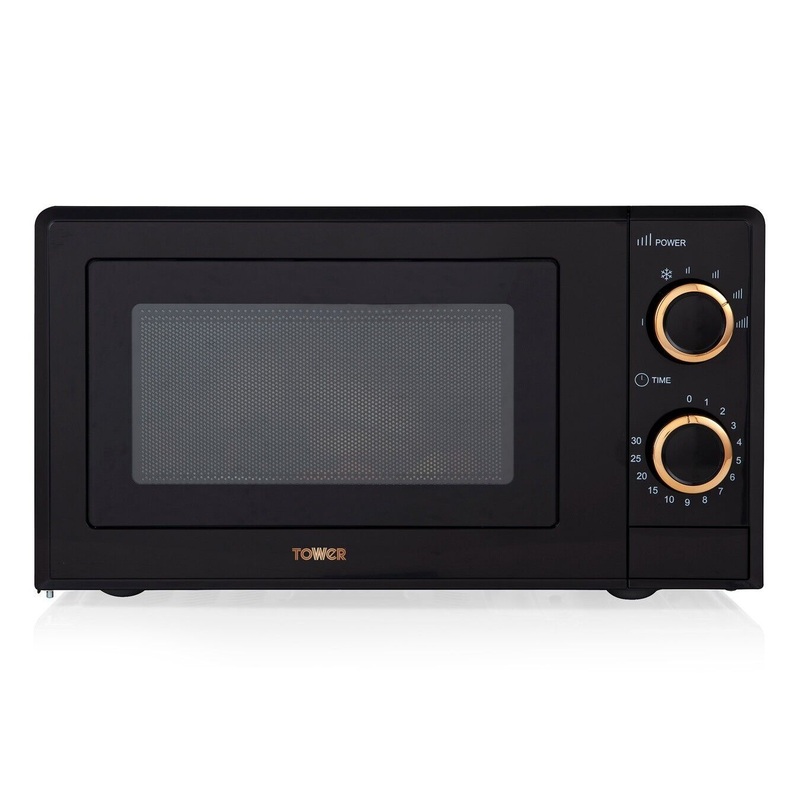 Tower T24029RG Manual Microwave 17L 700w Black & Rose Gold - 3 Year Guarantee